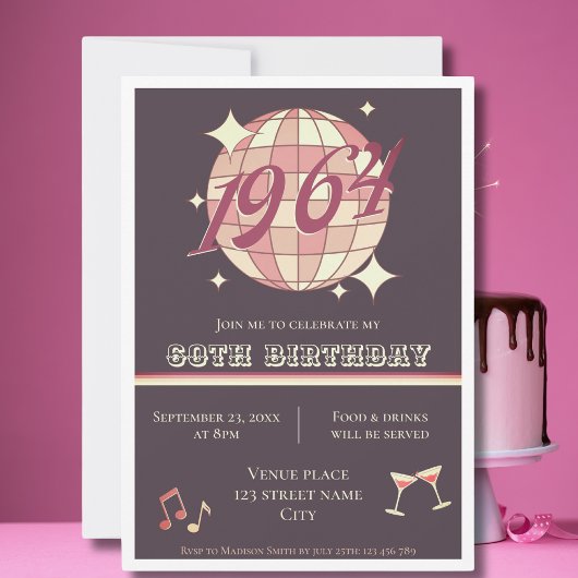 Invitation Vintage 1964 61e anniversaire rétro violet Invitat