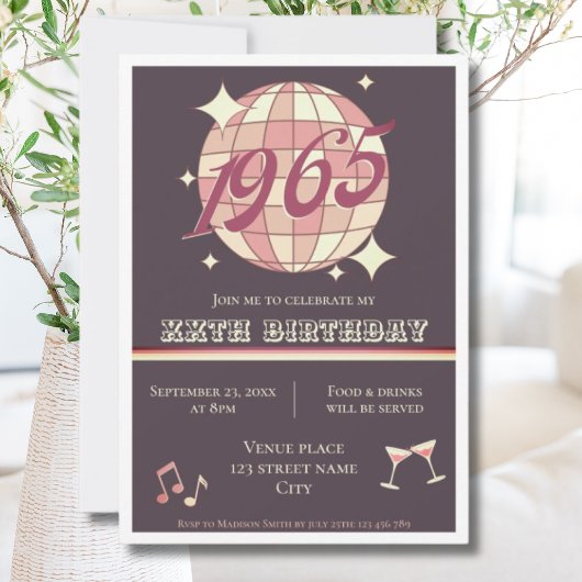 Invitation Vintage 1965 60e anniversaire rétro violet Invitat
