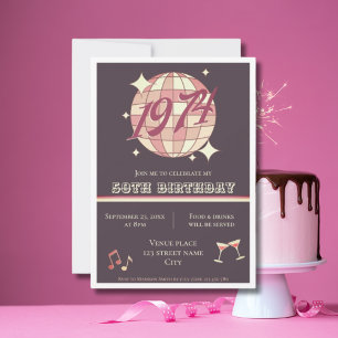 Invitation Vintage 1974 51e anniversaire rétro violet Invitat