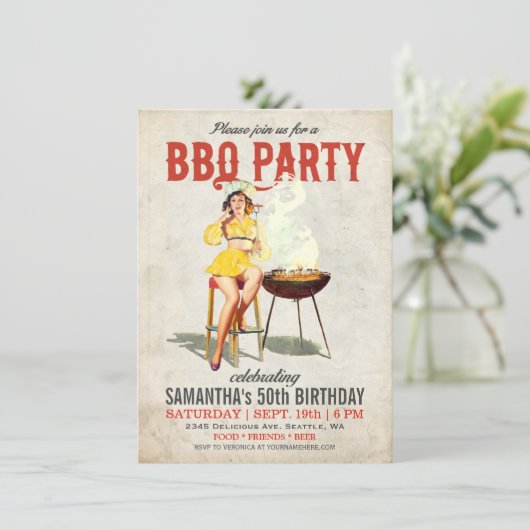 Invitation vintage 2 d'anniversaire de BBQ (Debout devant)