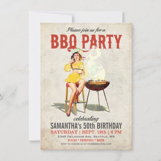 Invitation vintage 2 d'anniversaire de BBQ (Devant)
