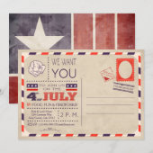Invitation vintage 4 juillet carte postale (Devant / Derrière)