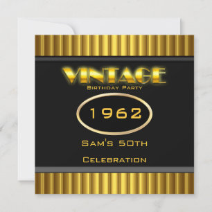 Invitation Vintage 50e Or Jaune Fête d'Anniversaire Noir