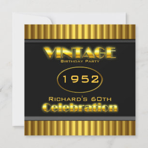 Invitation Vintage 60ème Or Jaune Noir 60ème Fête d'Anniversa