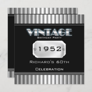 Invitation Vintage 60ème Soeur Chrome Noir fête d'anniversair