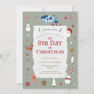 Invitation Vintage 8ème Jour de Noël Nouvel An Xmas