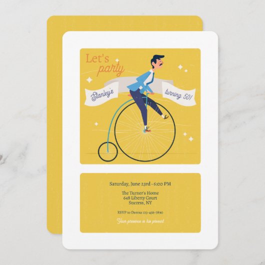 Invitation vintage à bicyclette haute roue (Devant / Derrière)