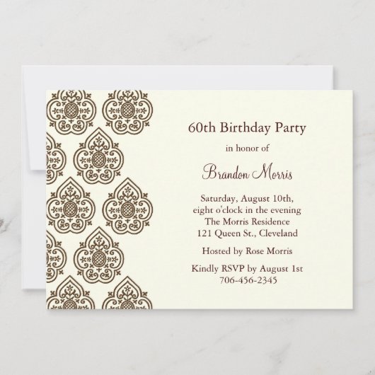 Invitation Vintage à l'anniversaire de Damask (Devant)