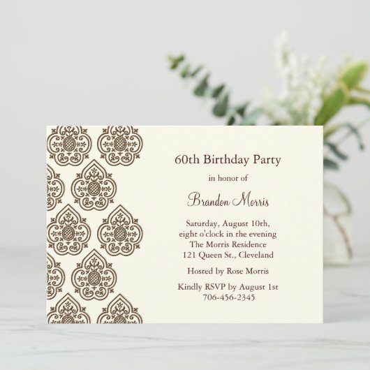 Invitation Vintage à l'anniversaire de Damask (Debout devant)