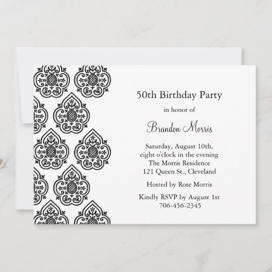 Invitation Vintage à l'anniversaire de Damask (Devant)