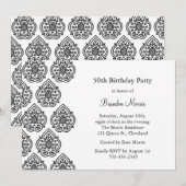 Invitation Vintage à l'anniversaire de Damask (Devant / Derrière)