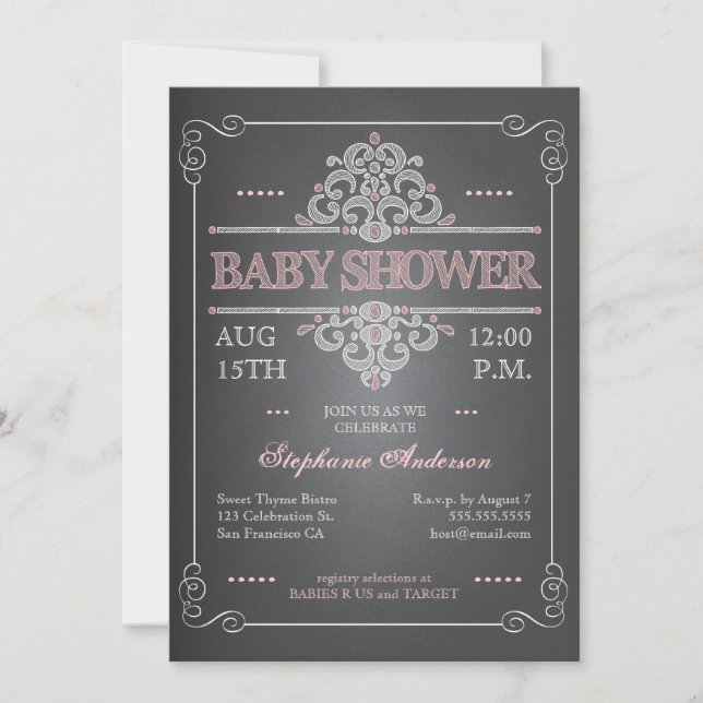 Invitation Vintage à l'Baby shower de filles en ta (Devant)