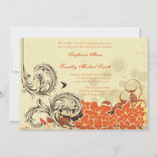 Invitation Vintage à un mariage orangé (Devant)