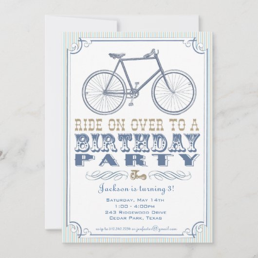 Invitation Vintage à une fête à vélo (Devant)
