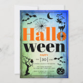 Invitation Vintage adulte Halloween bleu et vert (Devant)