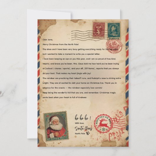 Invitation Vintage Airmail Santa Letter | Personalized (Devant)