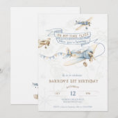 Invitation Vintage Airplane Aviator Pilot 1st Birthday (Devant / Derrière)