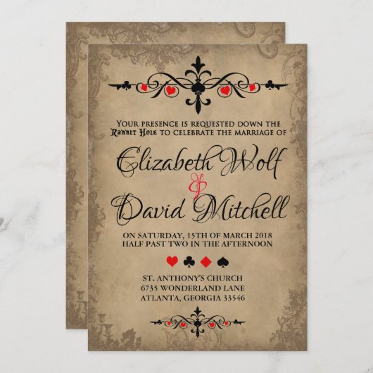 Invitation Vintage Alice au pays des merveilles (Devant / Derrière)