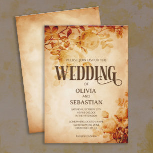 Invitation Vintage ancien parchemin avec Mariage Rose