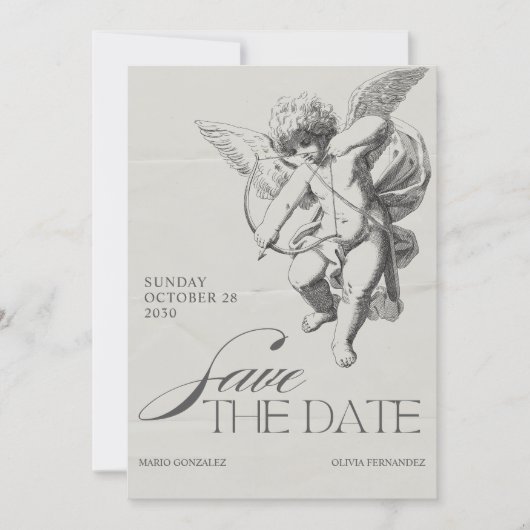Invitation Vintage ange cupide mariage (Devant)