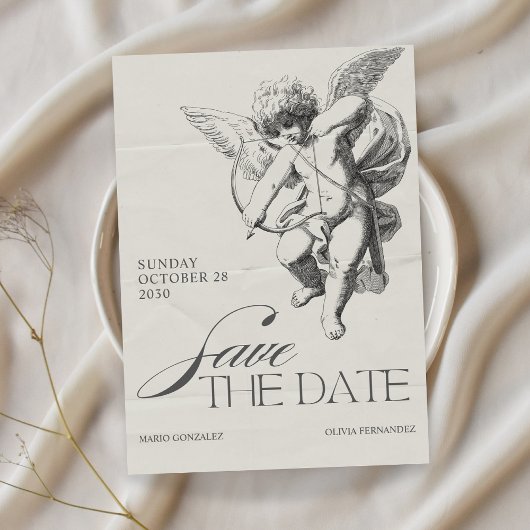Invitation Vintage ange cupide mariage