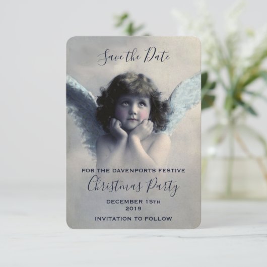 Invitation Vintage Angel Retro Noël (Debout devant)