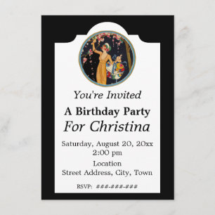 Invitation Vintage Anniversaire Lady cueillir des fleurs de c