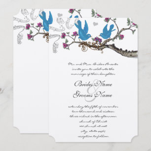 Invitation Vintage Aqua Birds Pink & Purple  Wedding Invite