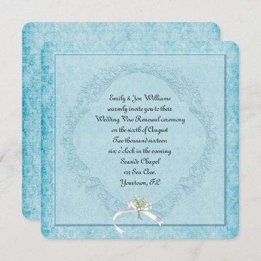 Invitation Vintage Aqua Damask (Devant / Derrière)