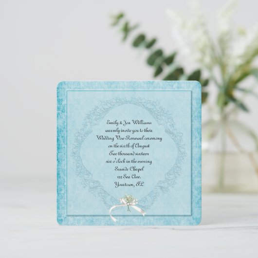 Invitation Vintage Aqua Damask (Debout devant)