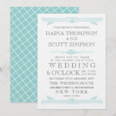 Invitation Vintage Aqua Turquoise Cross Hatch Wedding Invite (Devant / Derrière)