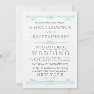 Invitation Vintage Aqua Turquoise Cross Hatch Wedding Invite