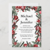 Invitation vintage aquarelle noël verdure mariage chic  (Devant)