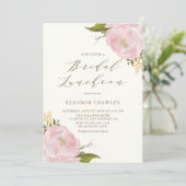 Invitation Vintage Aquarelle Pink Peonies Déjeuner nuptial (Debout devant)
