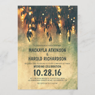 Invitation vintage arbre rustique à saule lumières mariage in