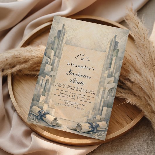 Invitation Vintage Architecture Drawing Graduation