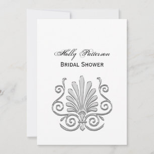 Invitation Vintage Art Déco Argent Plume Arabesque
