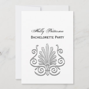 Invitation Vintage Art Déco Argent Plume Arabesque