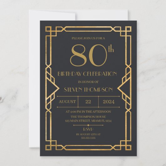 Invitation Vintage Art Deco Birthday party (Devant)