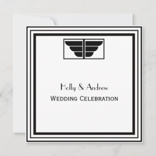 Invitation Vintage Art Déco Cadre noir blanc #2 Mariage SQ