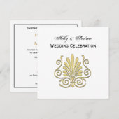 Invitation Vintage Art Déco Gold Plume Arabesque (Devant / Derrière)