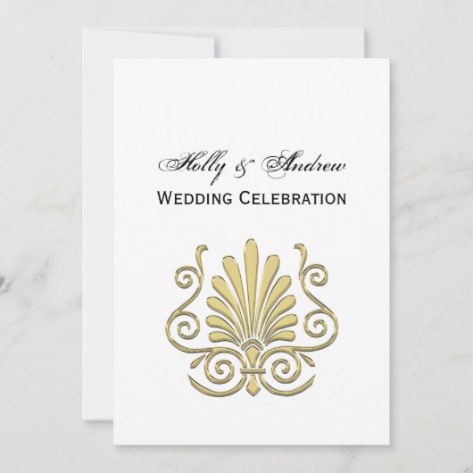 Invitation Vintage Art Déco Gold Plume Arabesque (Devant)