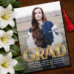 Invitation Vintage Art Deco Grad Photo Announcement<br><div class="desc">This simple,  minimalistic,  and modern Graduation design. Personalize it for your needs. PLEASE NOTE: The gold featured in the design is NOT REAL FOIL and is printed in flat colors</div>