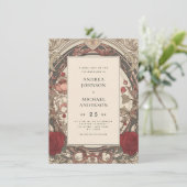 Invitation Vintage Art Nouveau Floral Bourgogne Mariage (Debout devant)