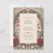 Invitation Vintage Art Nouveau Floral Bourgogne Mariage (Devant)