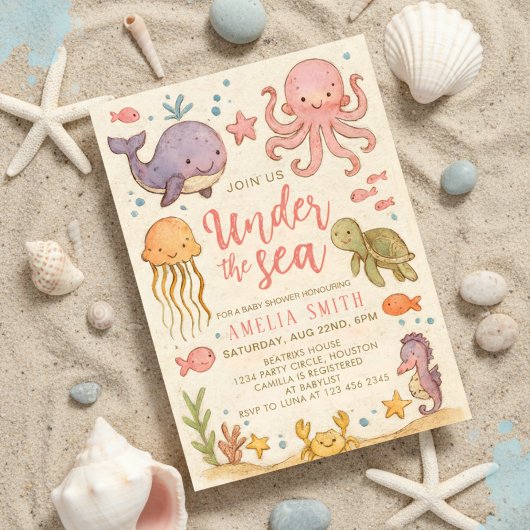 Invitation vintage art under the sea baby shower
