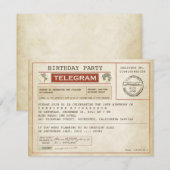 Invitation vintage au télégramme d'anniversaire (Devant / Derrière)
