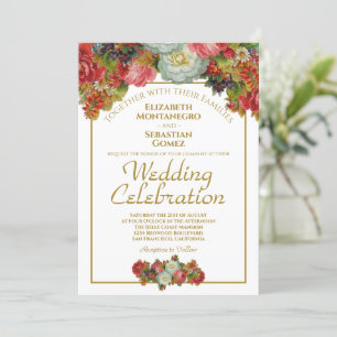 Invitation Vintage Automne Floral Or Blanc Marsala Mariage