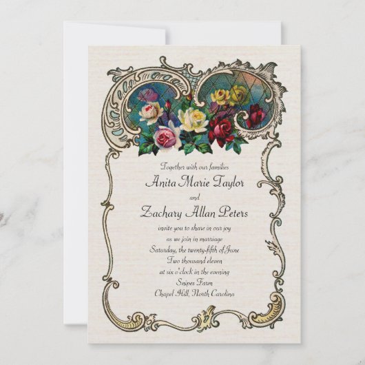 Invitation Vintage avec cadre et roses (Devant)