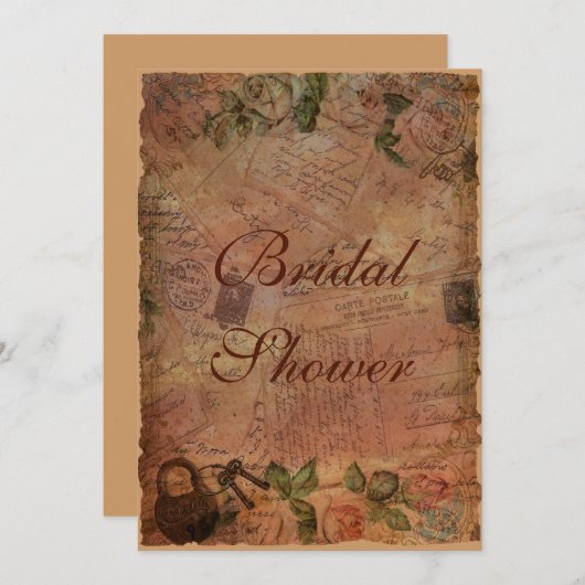 Invitation Vintage avec Serrure et Clés (Devant / Derrière)